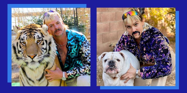 Joe Exotic Costume Baseball Hat Cap with Blonde Mullet Hair Accessory Tiger  TV