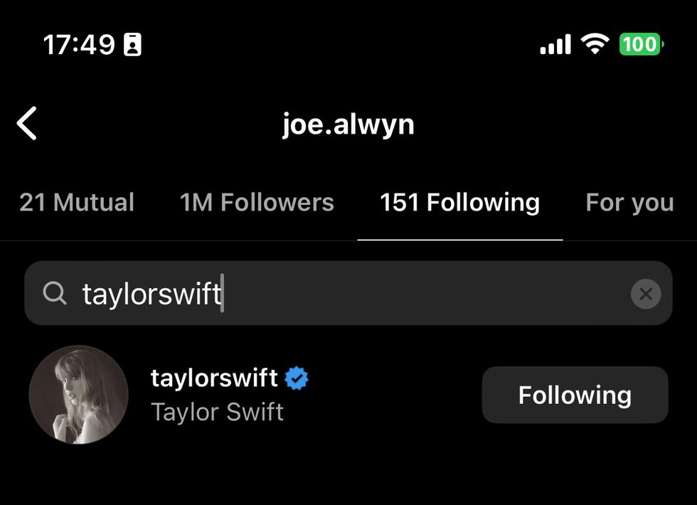 joe alwyn still following taylor swift on instagram as of april 16 2024