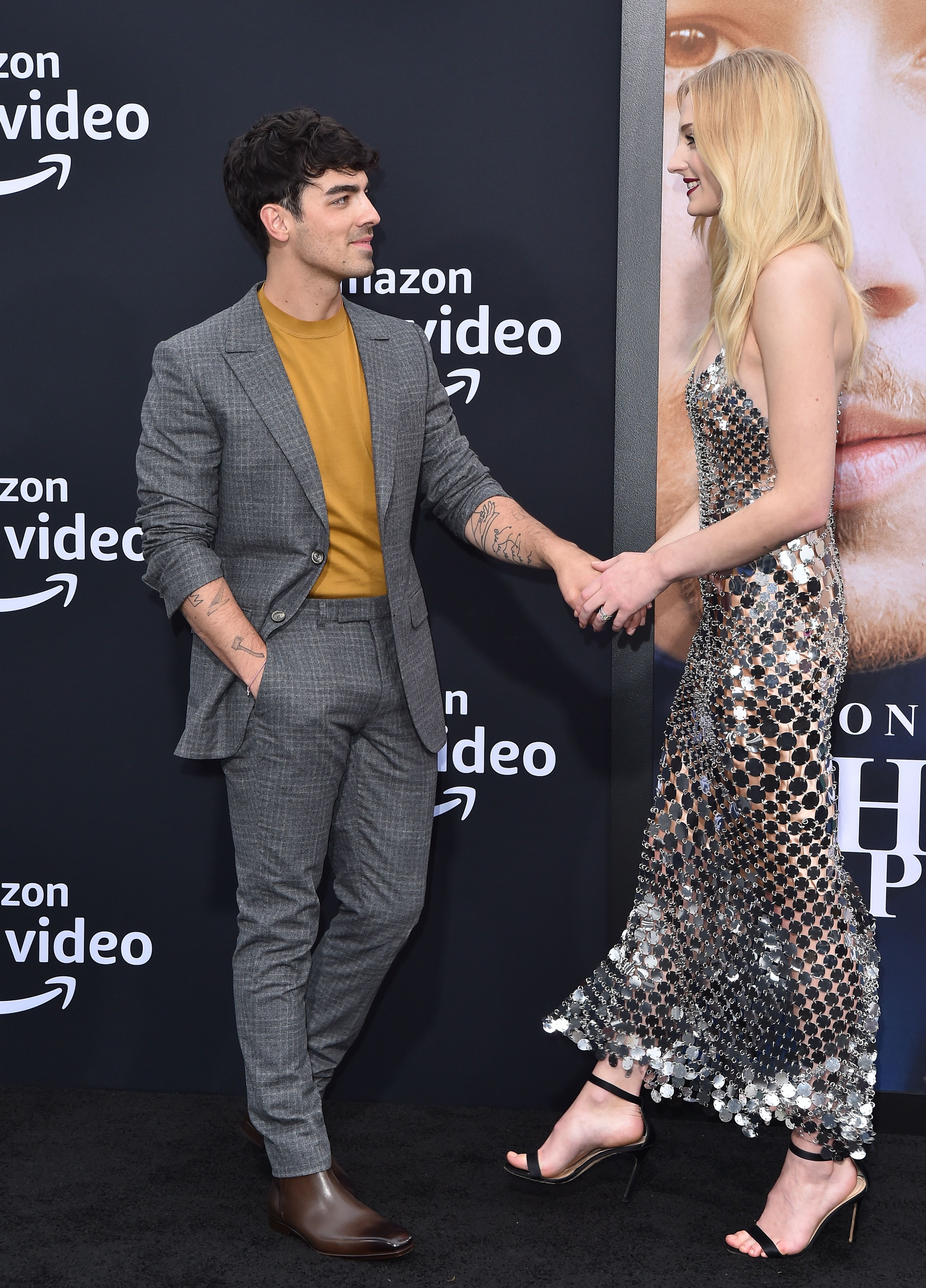 Sophie Turner Silver Chainmail Dress With Joe Jonas