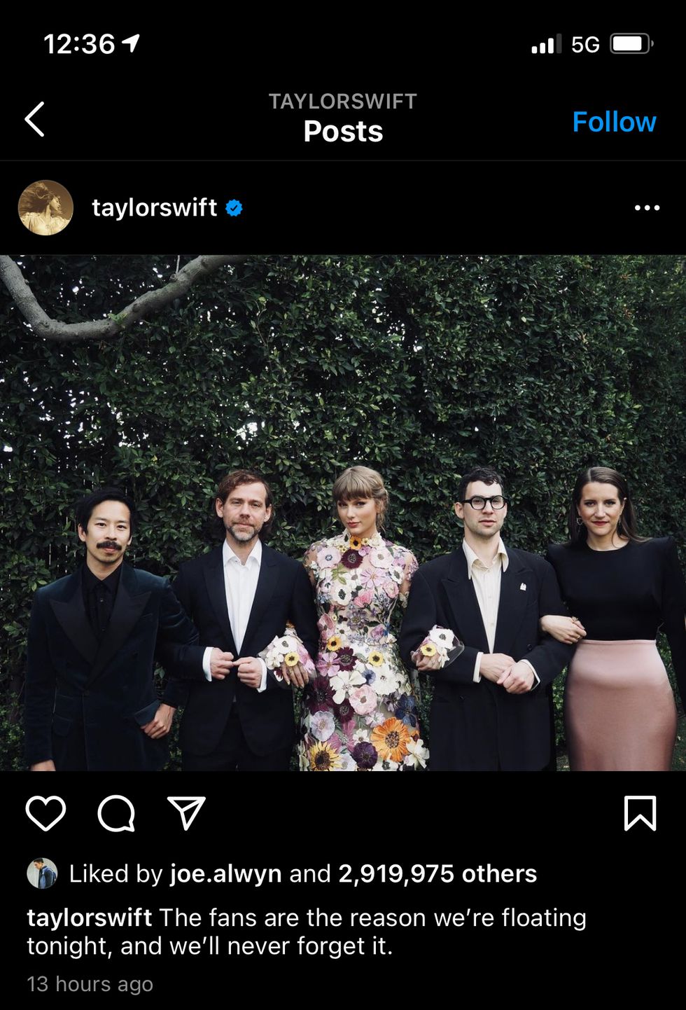 joe alwyn liking taylor's grammys instagram