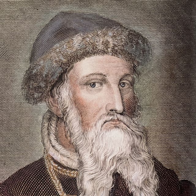 johannes gutenberg portrait in cap and long white beard