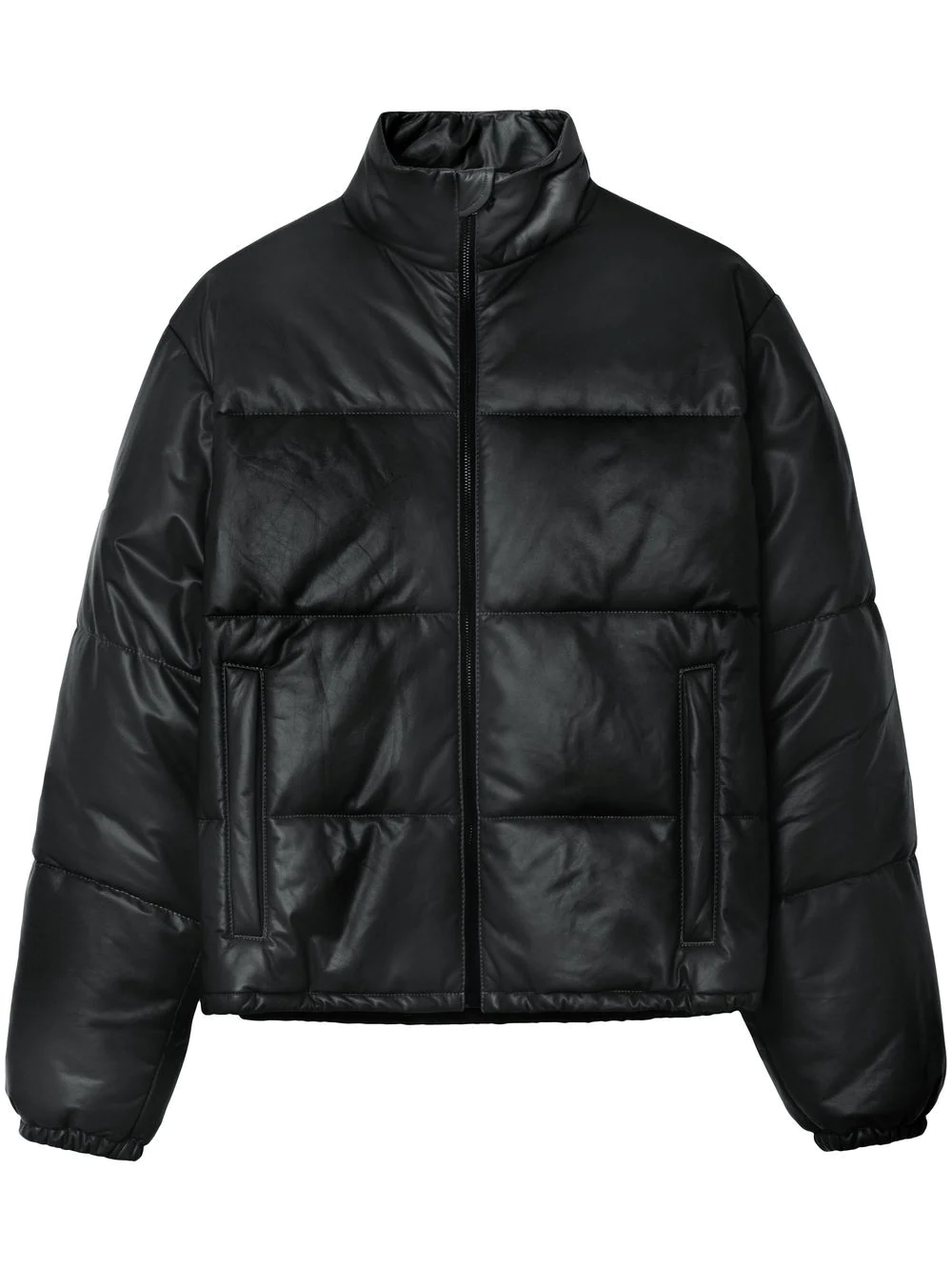 Topman faux leather puffer jacket in ecru | ASOS