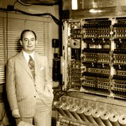 john von neumann with a stored program computer at the institute for advanced study, princeton, new jersey, in 1945