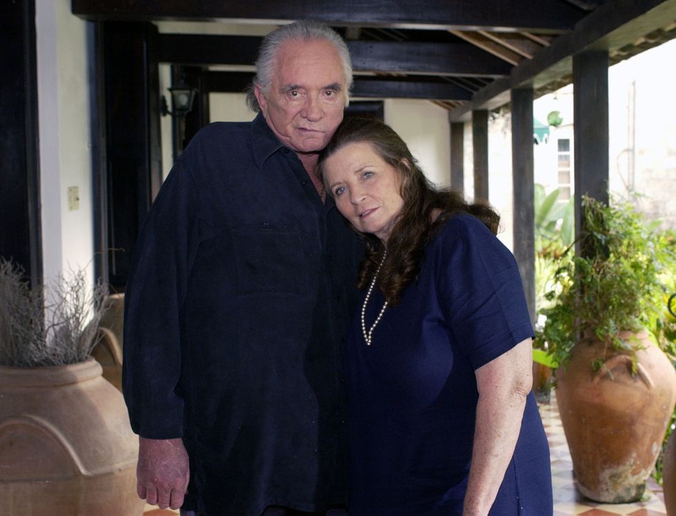 Johnny Cash and June Carter Cash on the set of CMT INSIDE FAME at their home in Jamaica.
