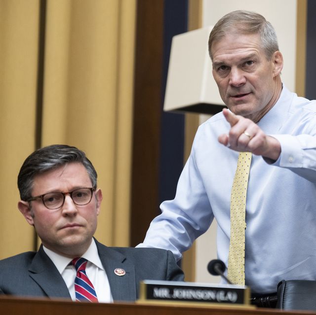 united states   may 18 ranking member rep jim jordan, r ohio, right, and rep mike johnson, r la, attend the house judiciary committee hearing titled revoking your rights the ongoing crisis in abortion care access, in rayburn building, on wednesday, may 18, 2022 tom williamscq roll call, inc via getty images