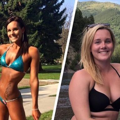 A former body builder has gone viral after sharing a photo of her reverse transformation