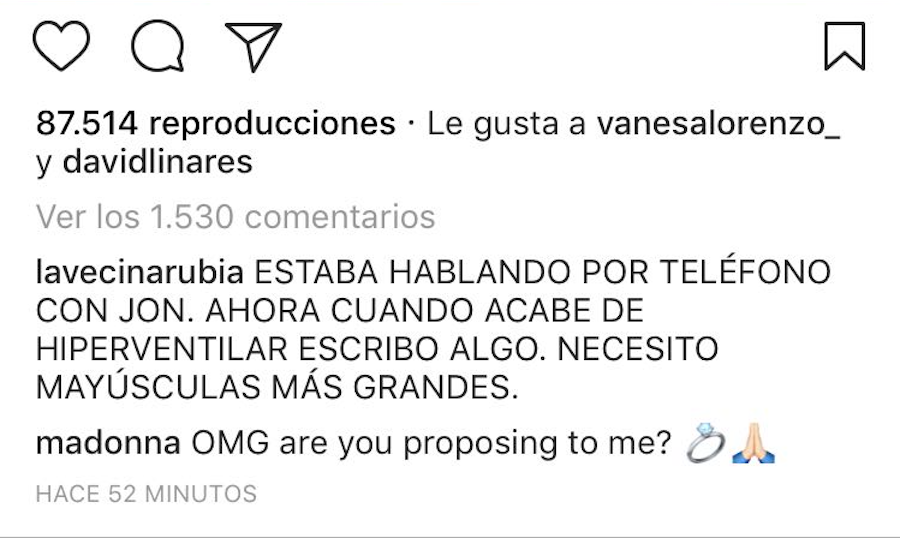 Jon Kortajarena pide en matrimonio a la Vecina Rubia y Madonna también piensa que se lo pide a ella.