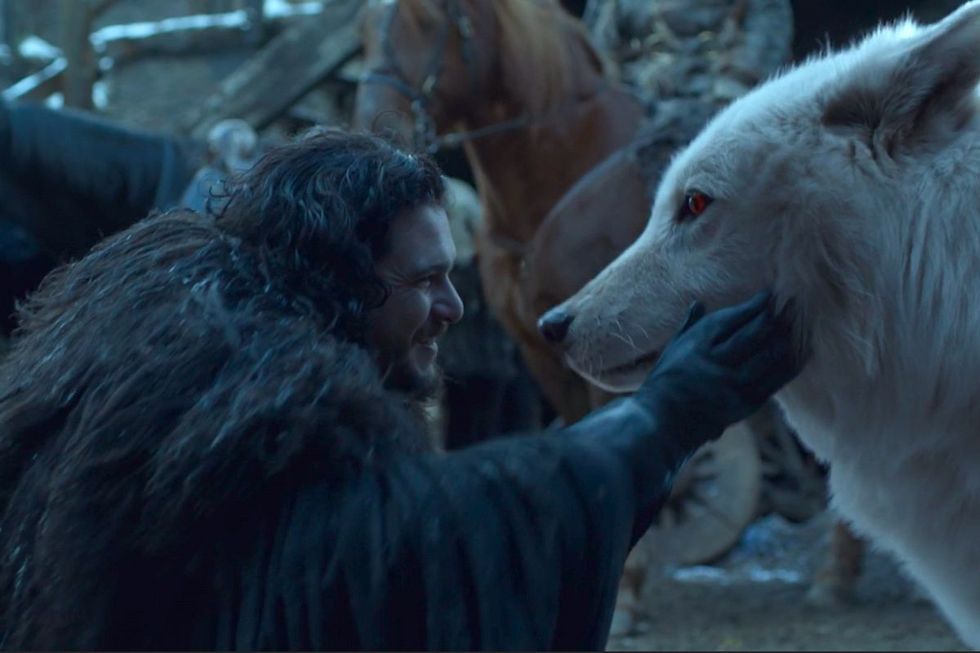 Jon pets Ghost on Game of Thrones