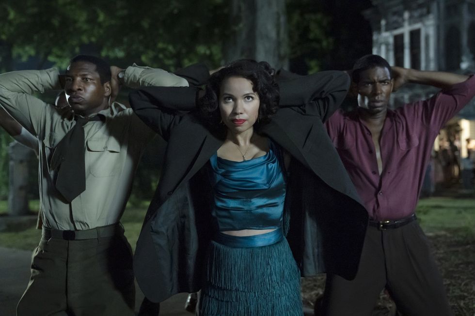 jurnee smollett as leti lewis and jonathan majors as atticus freeman in ﻿lovecraft country﻿﻿