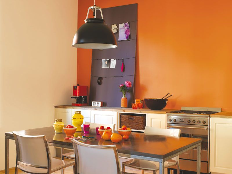 Orange, Room, Yellow, Furniture, Property, Interior design, Table, Kitchen, Dining room, House, 
