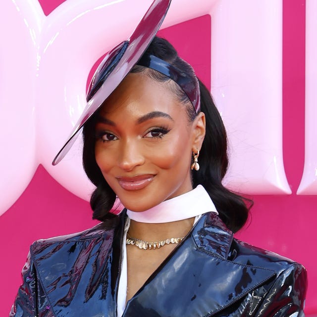 jourdan dunn wears latex hat at barbie premiere