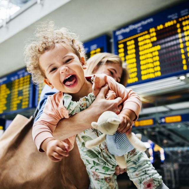 joyful child at departure gate