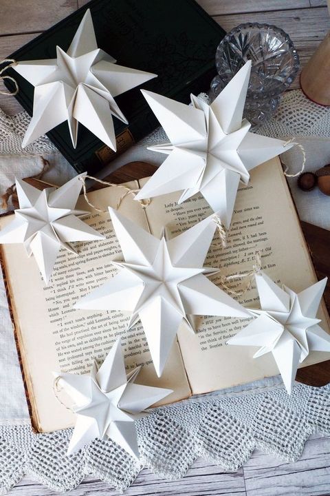 paper star ornaments in white