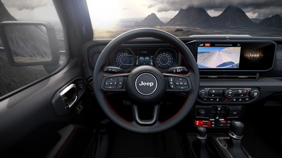 2024 jeep® wrangler interior features all new 123 inch uconnect 5 touchscreen radio and new slim rectangular inboard air vent