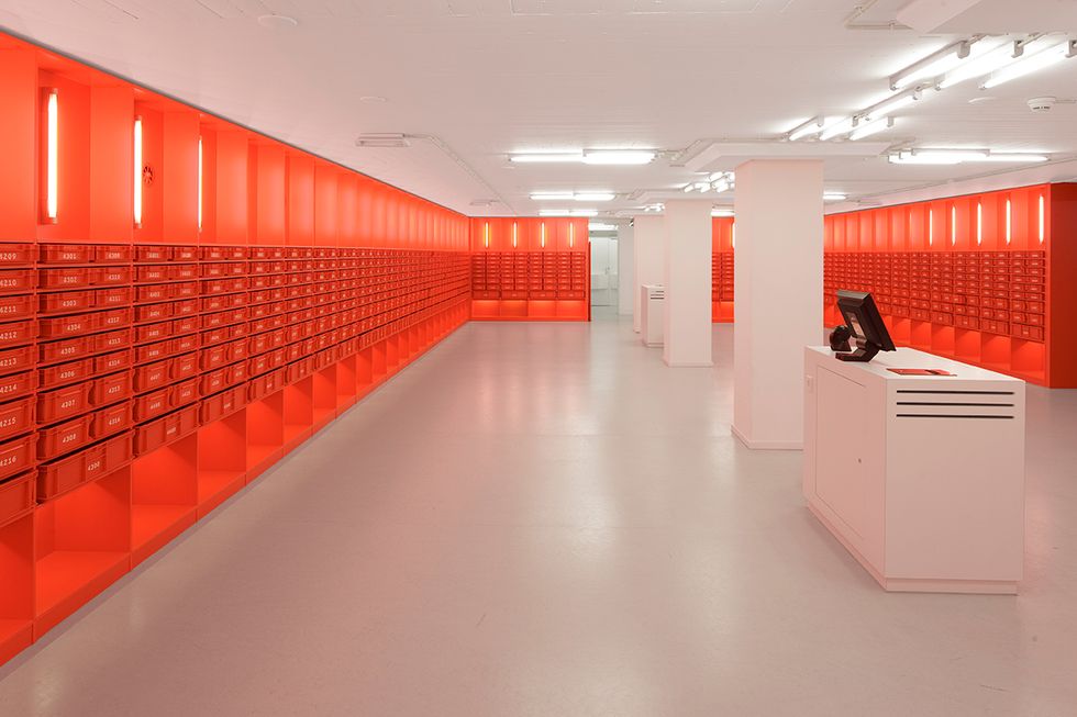 Red, Architecture, Orange, Building, Interior design, Wall, Ceiling, Design, Room, Furniture, 