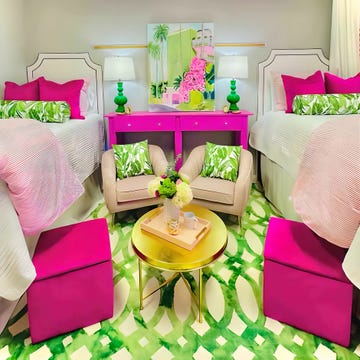 dorm room decor pink and green