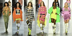 Fashion model, Fashion, Clothing, Runway, Yellow, Fashion design, Fashion show, Footwear, Leggings, Knee, 