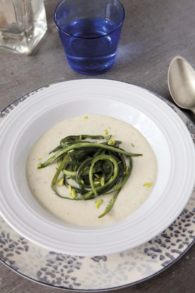 judías verdes con crema de queso gorgonzola