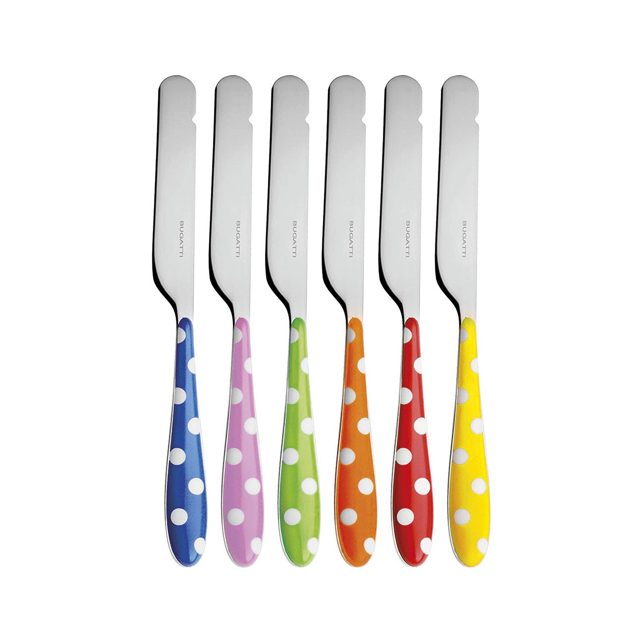 juego de seis cuchillos para untar con mangos de lunares