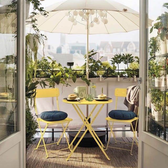 juego de mesa y sillas plegables saltholmen en amarillo para balcón o terraza
