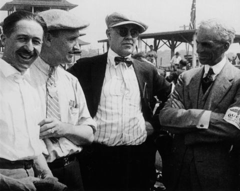 jules goux, barney oldfield and henry ford, indianapolis, 1921