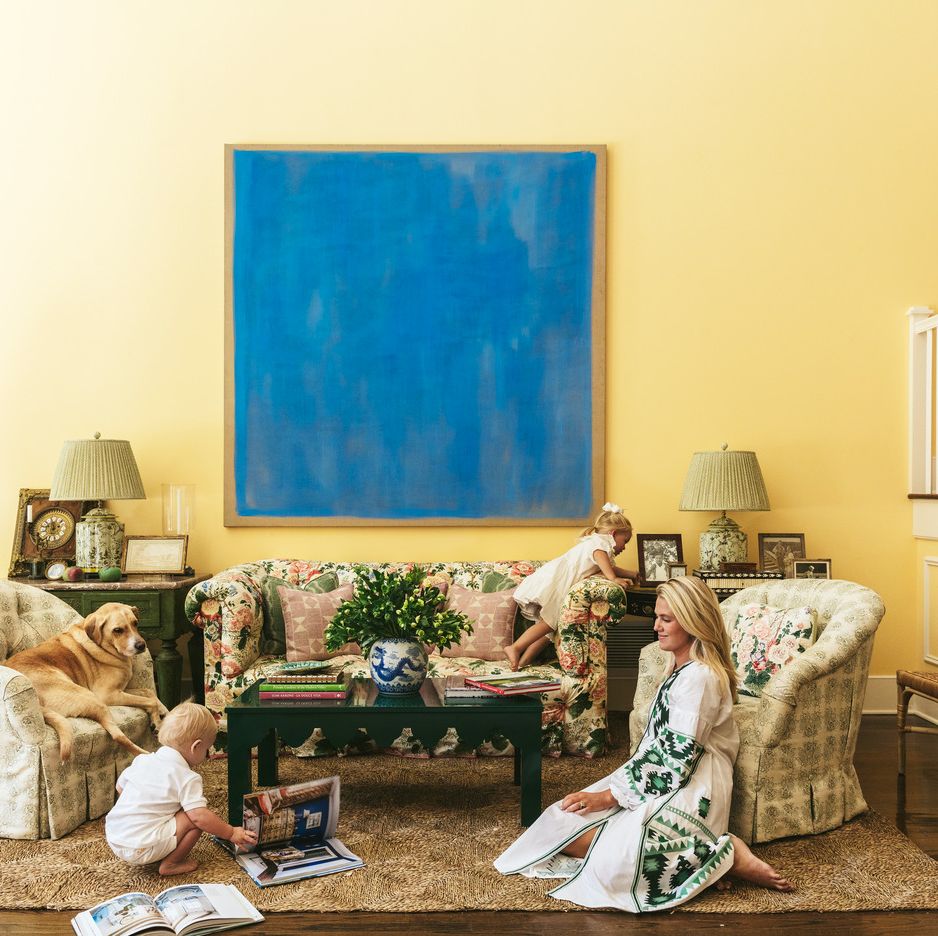 designer julia armory's home in southampton, new york amory with her children, honor 4 son, minot 2 and labrador mix, hudson