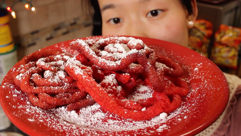 june struggles to concoct three courses—appetizer, entrée, and dessert—featuring flamin' hot cheetos