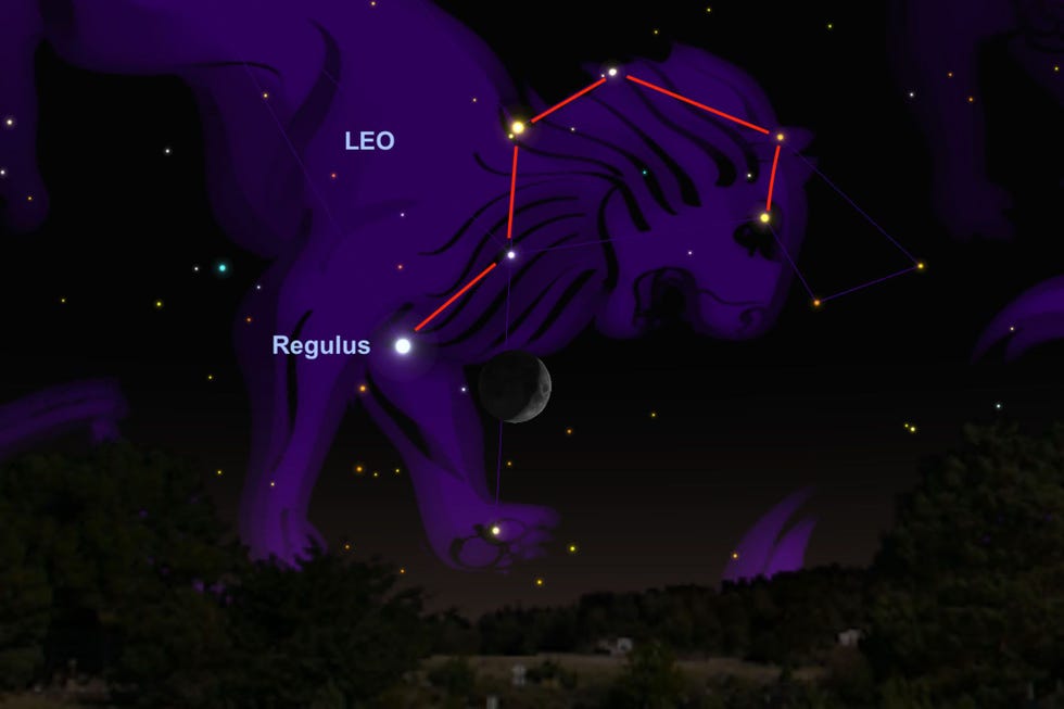 Op 17 juni zal de maan dicht bij de ster Regulus staan
