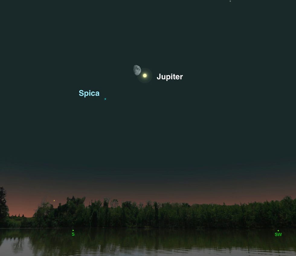 Jupiter lijkt op 3 juni vlakbij de maan te staan