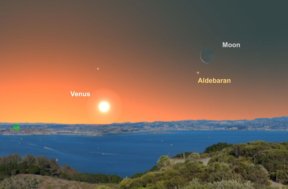 Kort vr zonsopkomst op 30 juni zal de maansikkel nachtkijkers helpen bij het opsporen van de ster Aldebaran