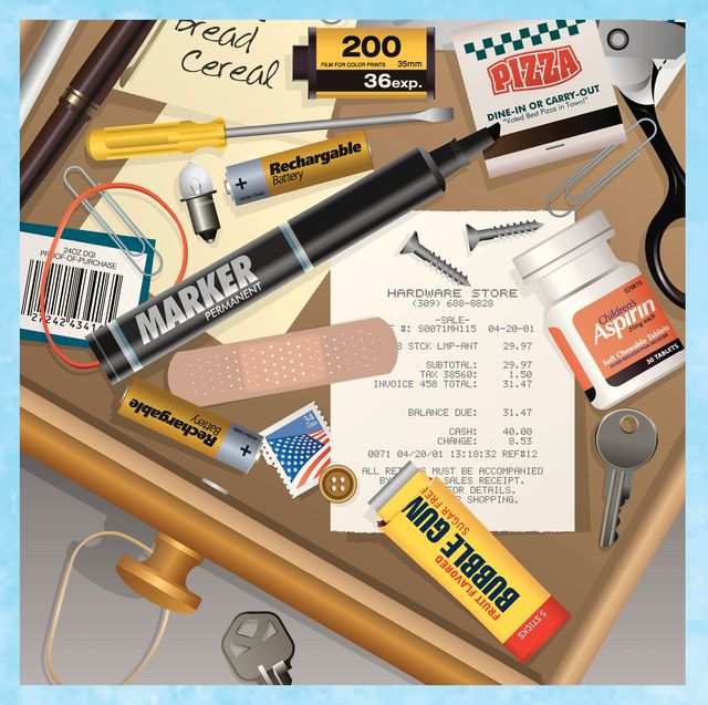 junk drawer filled with miscellaneous items