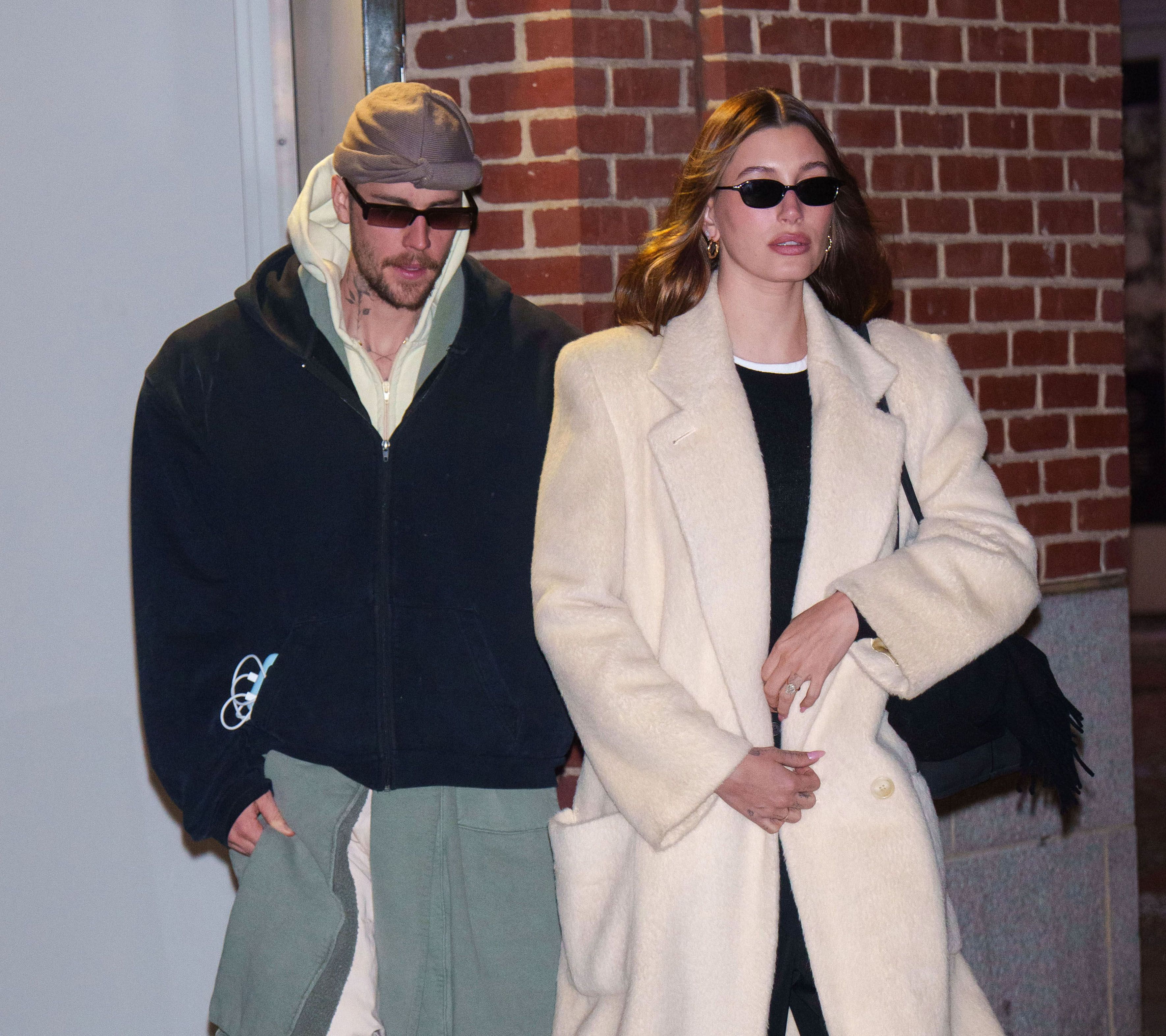 Hailey Bieber Styles a Fluffy Oversize Coat With Simple Black Separates