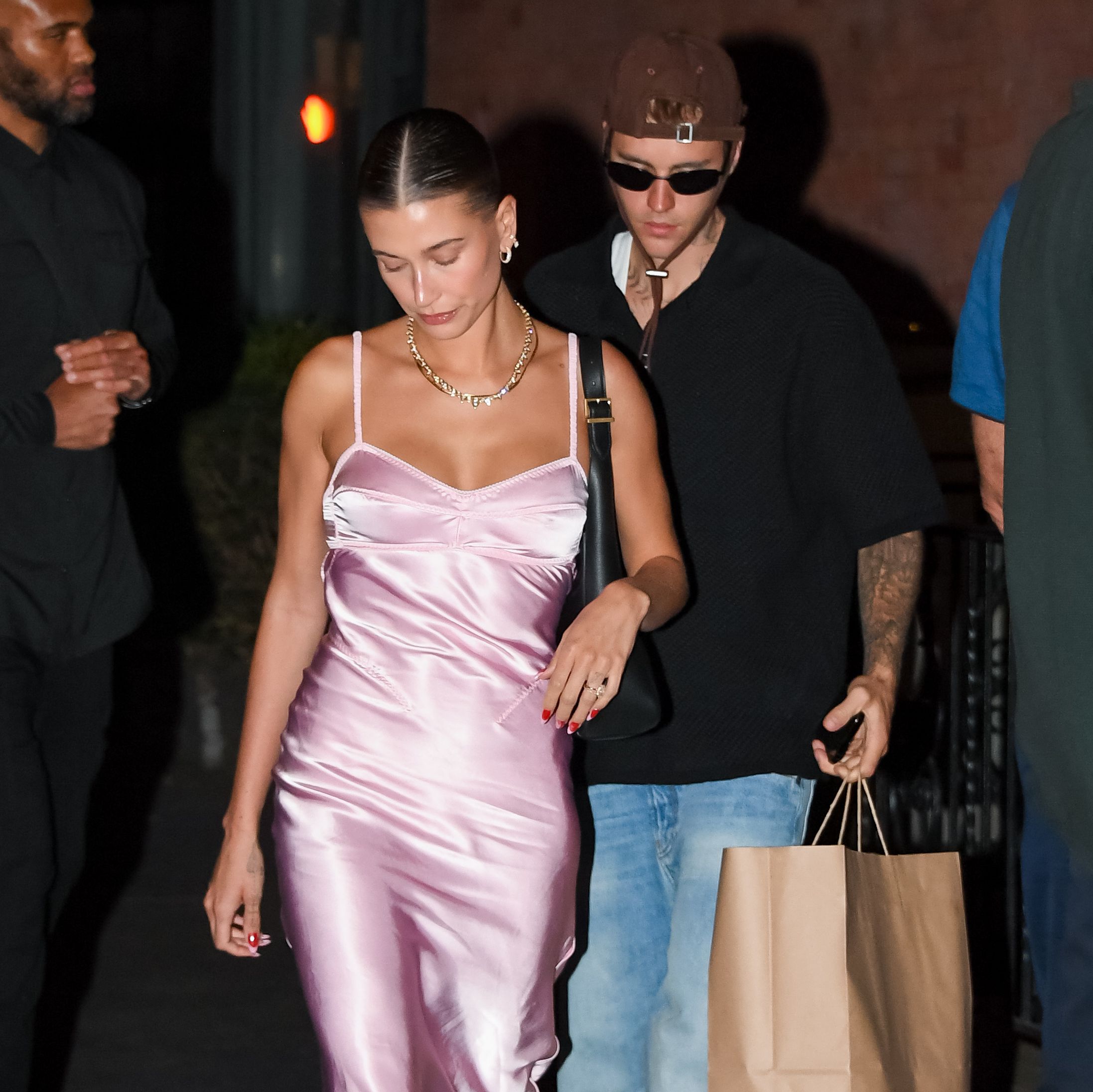 Hailey Bieber Wore the Perfect Pink Slip Dress for Date Night with Justin Bieber