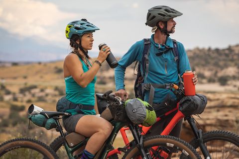 steve fassbinder aka 'doom' and liz sampey bikepack through moab, utah on a multi day, backcountry, trip   moab, utah