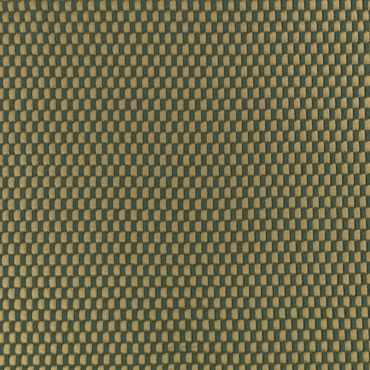 textured fabric with a geometric pattern of green and beige squares