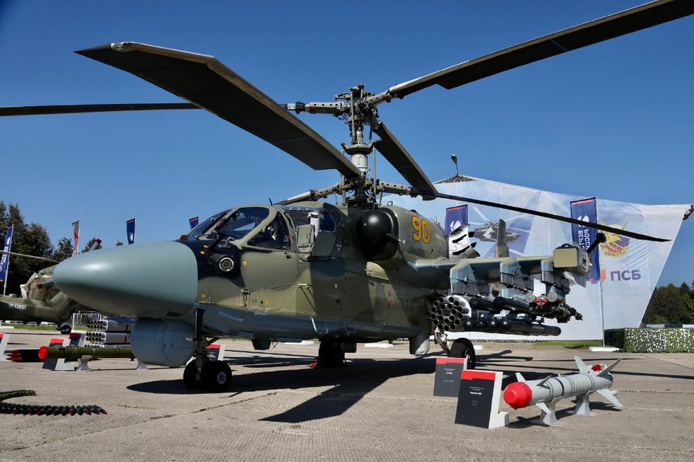 ka 52m attack helicopter at army 2023 defense expo with weapons including lmur vikhr and igla missiles