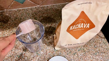 ka'chava meal replacement powder being made into a smoothie