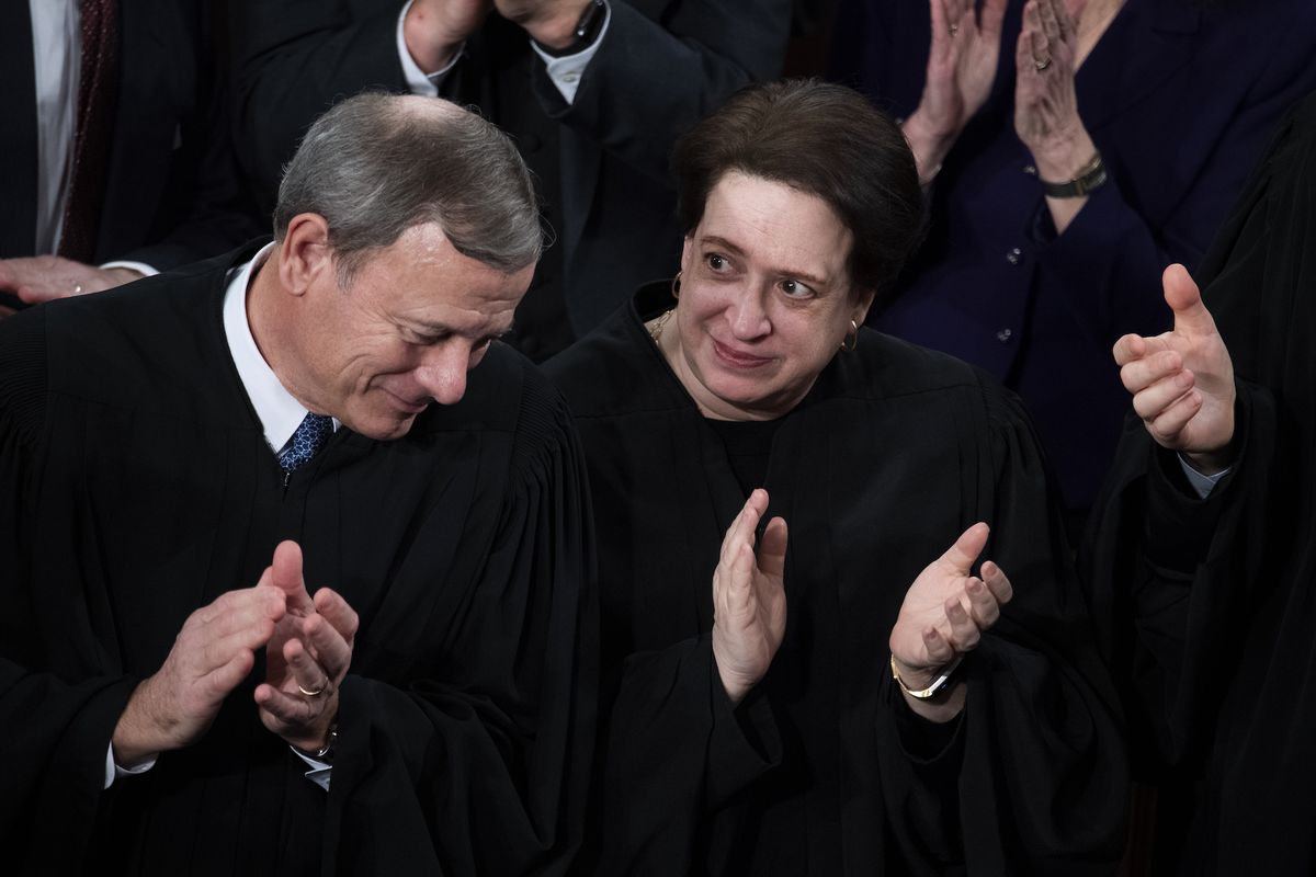 united states   february 04 chief justice john roberts and associate justice elena kagan are seen during president donald trump’s state of the union address in the house chamber on tuesday, february 4, 2020 photo by tom williamscq roll call