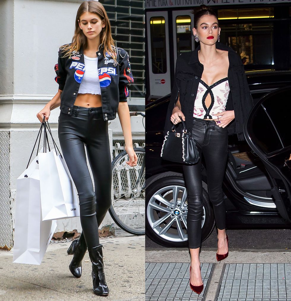 Kaia Gerber, astro nascente tra le modelle famose, quando è lontana dalle passerelle i suoi look assomigliano a quelli di una teenager, streetwear, citazioni anni 90, leggings e sneakers con i collant: da copiare.