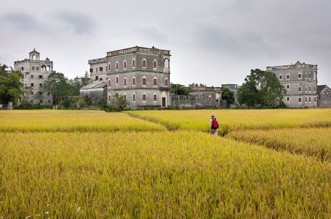 In de unieke vormen van deze dorpshuizen waaronder hoge gemeenschapshuizen woonblokken en wachttorens zijn Chinese en westerse invloeden gecombineerd