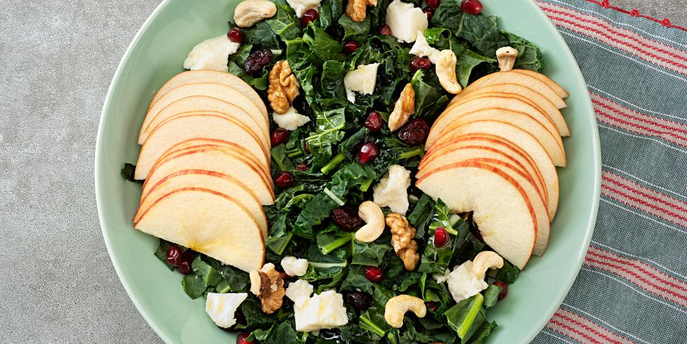kale and apple salad with feta cheese and nuts
