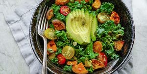 Kale, roasted yams and avocado salad