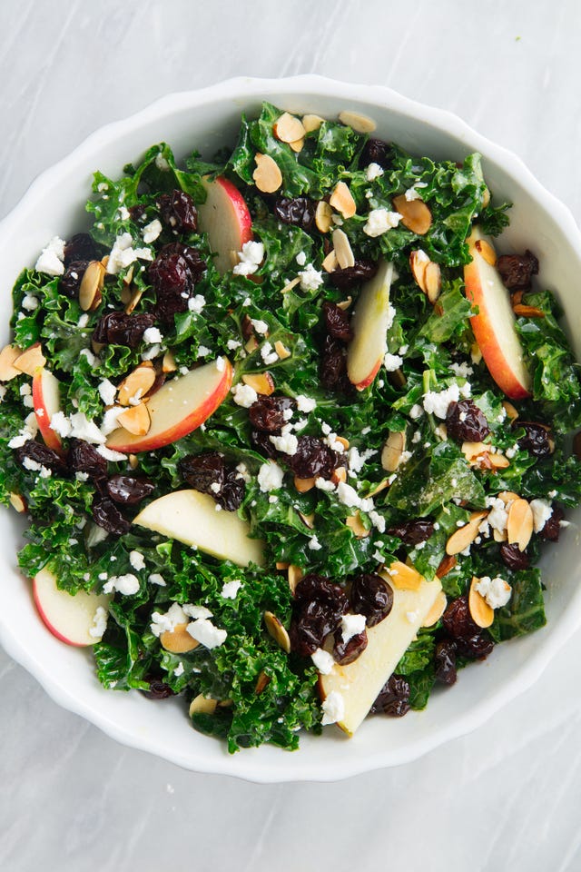 kale salad with apples and toasted almonds delishcom
