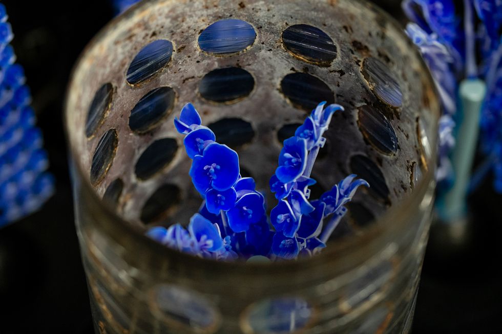 a close up of a glass jar
