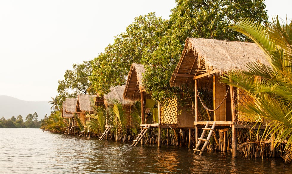 Riverside tourist huts near Kampot, Cambodia