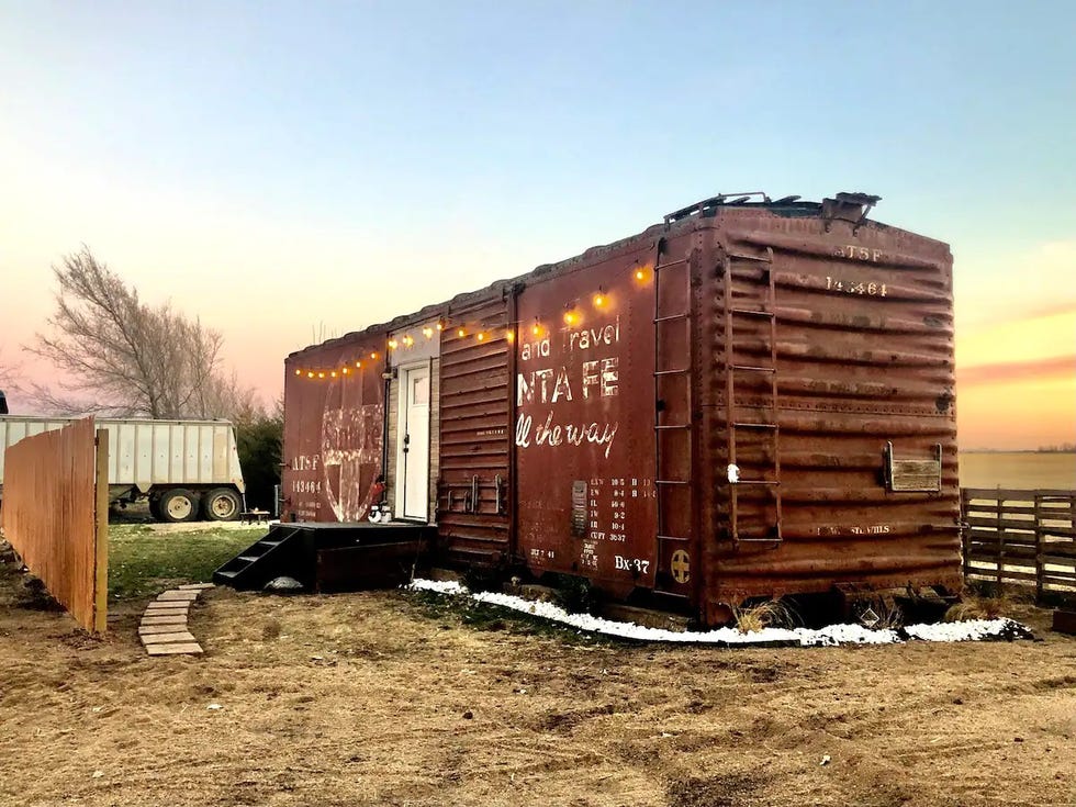 the santa fe boxcar in kansas, a good housekeeping pick for unique airbnb