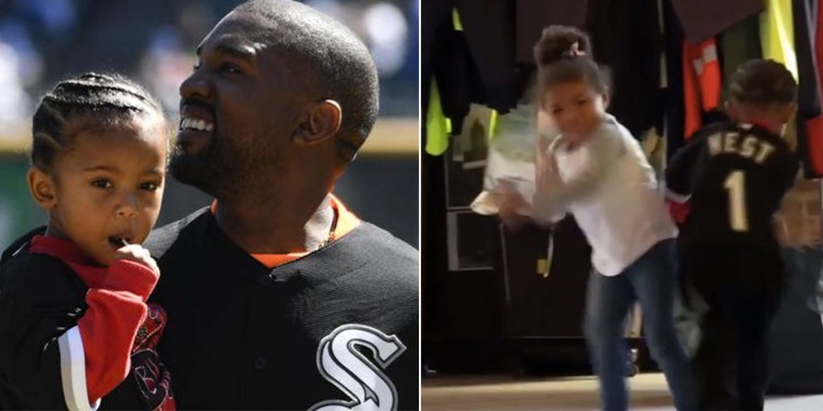 Kanye & Saint West Throw First Pitch at Chicago White Sox Game