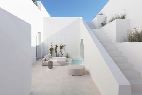 Part of a renovated house by Kapsimalis Architects in Santorini with the characteristic style of the islands