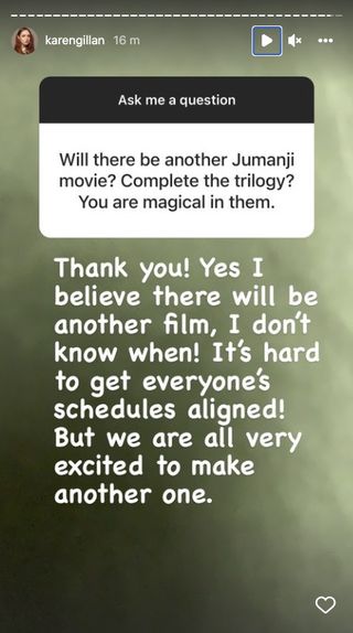 Карен Гиллан Instagram Stories Post о Jumanji
