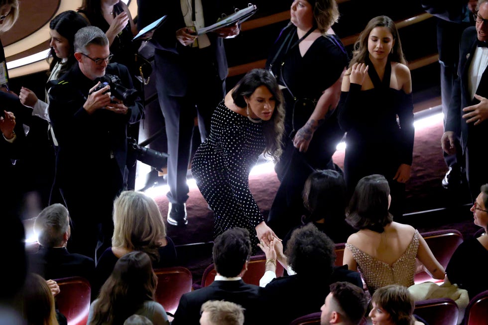 hollywood, california march 02: karla sofia gascon, benny blanco, and selena gomez are seen during the 97th annual oscars at dolby theatre on march 02, 2025 in hollywood, california. (photo by kevin winter/getty images)